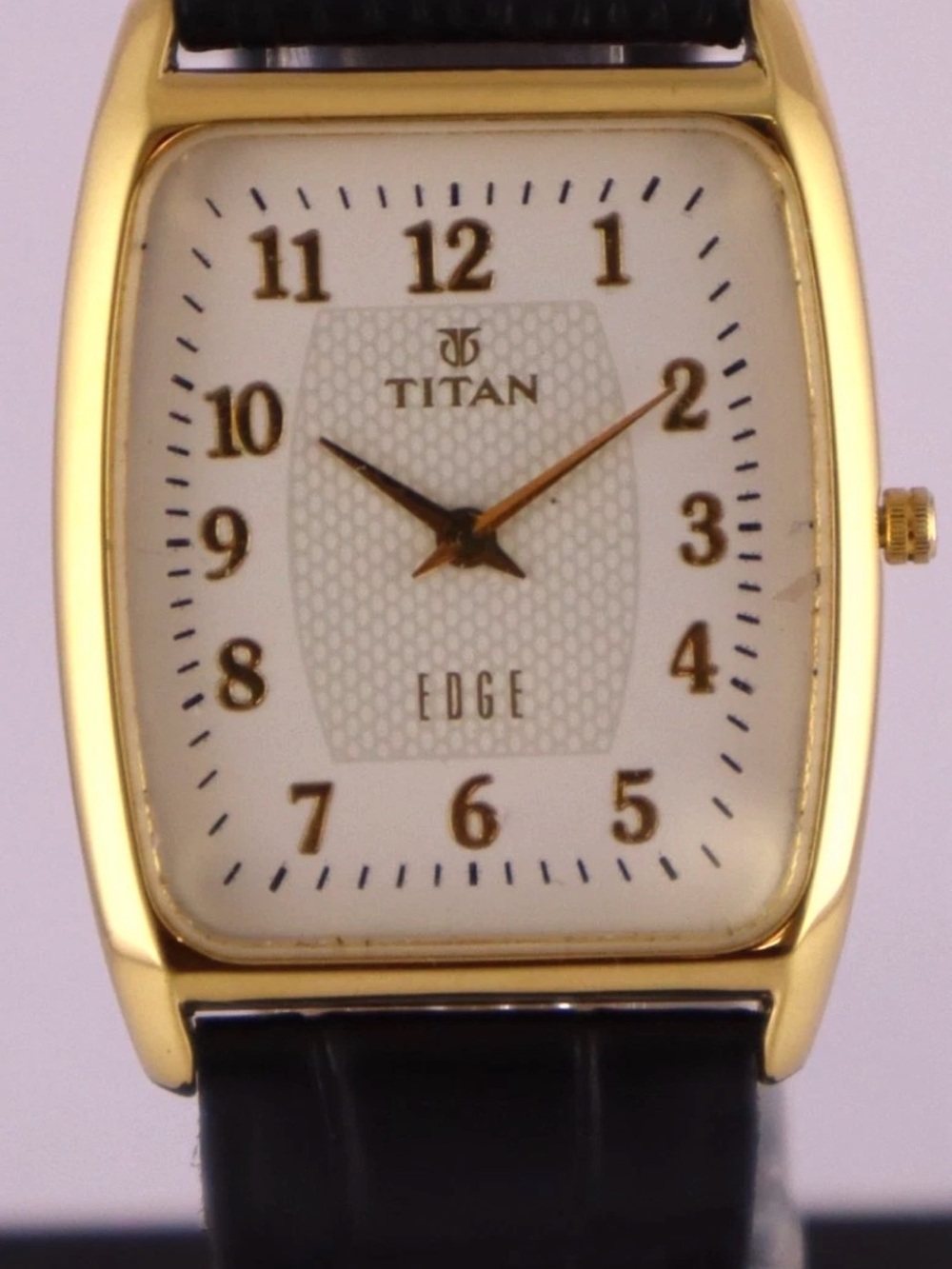 Titan Gold-Tone Case White Dial Black Leather Strap Watch